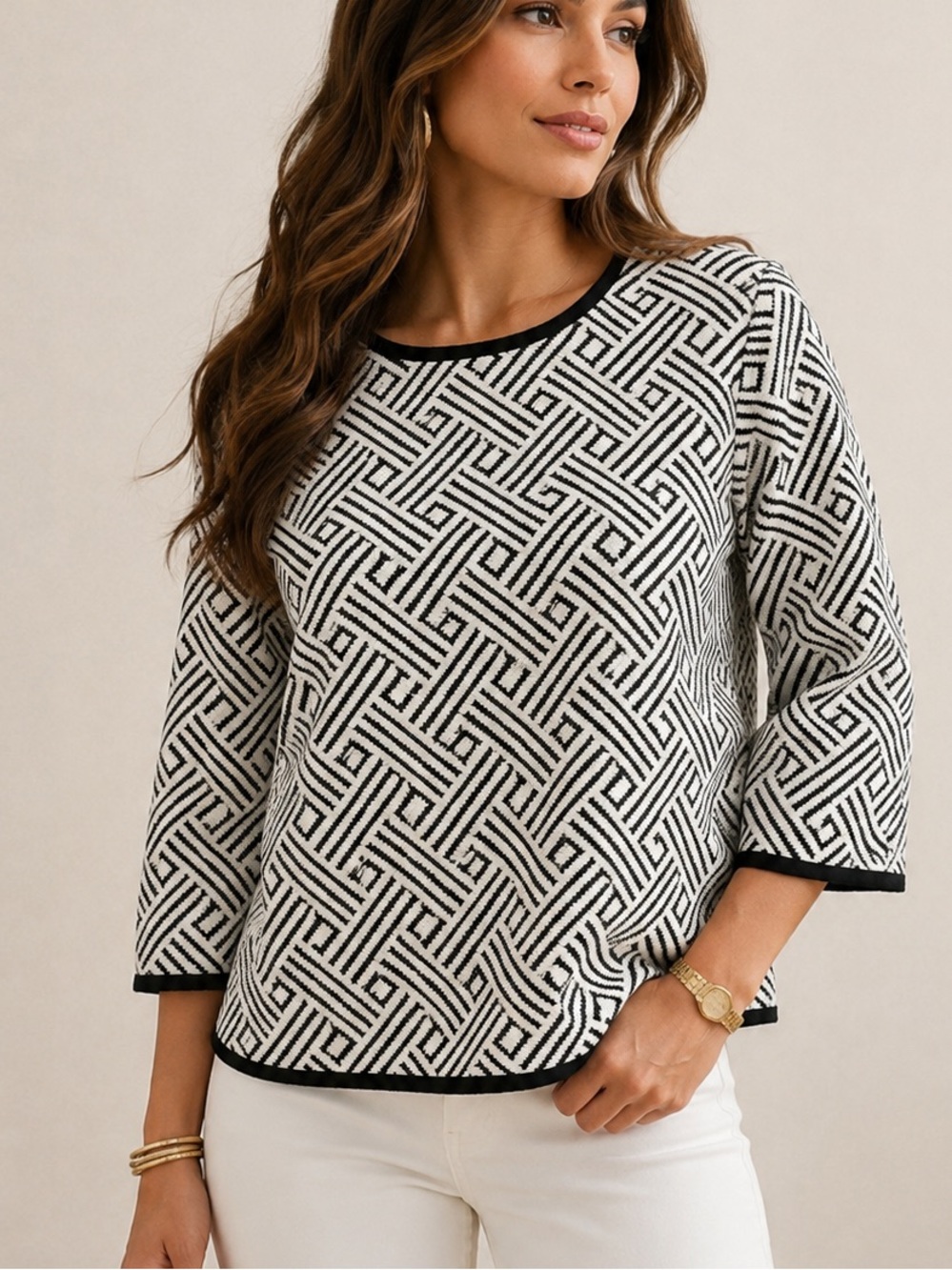 W5 anthropologie Black & White Geometric Knit Top